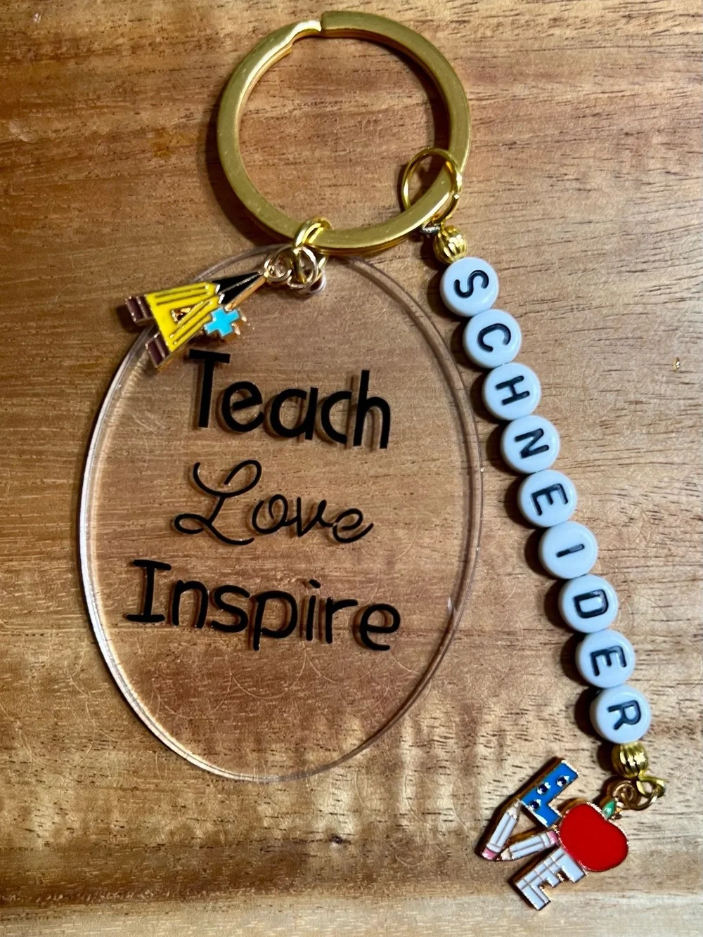 Handmade Personalized Teacher Keychain -Clear Acrylic keychain with Letter Beads